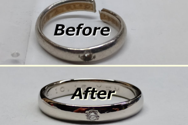 リング　ロウ付け修理、石留、刻印打ち直し