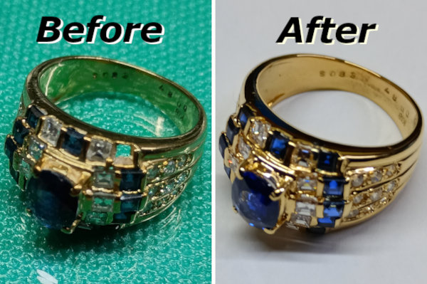 リング　サファイア石合わせ、爪作り直し