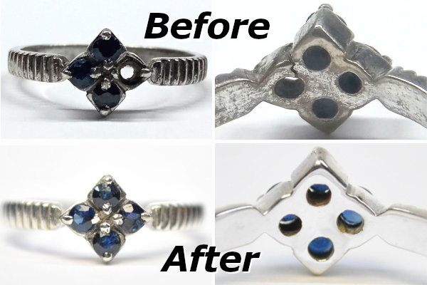 リング　ロウ付け修理、サファイア石合わせ